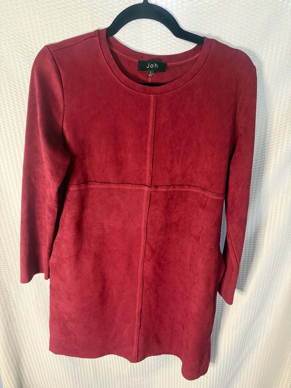 Joh Red Faux Suede Long Sleeve Dress Size L
